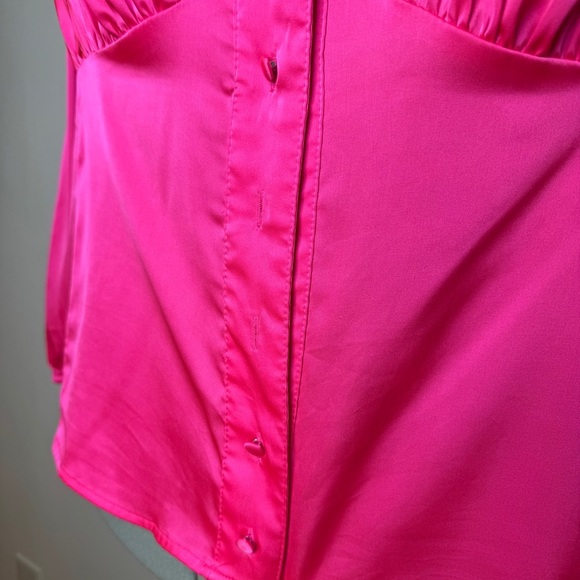Torrid Pink Silky Button Down Top with Puff Sleeves - Picture 4 of 6